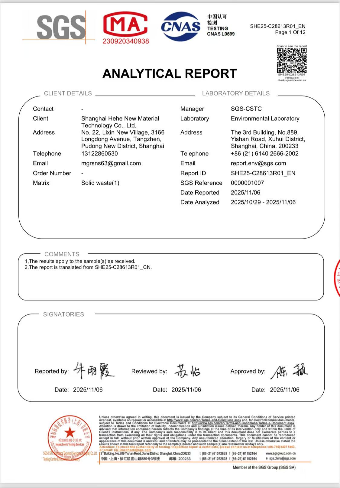 SGS Report Page 1